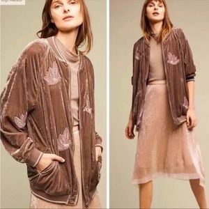 Anthropologie Hei Hei West End Velvet Track/Bomber Jacket w/Embroidered Birds
